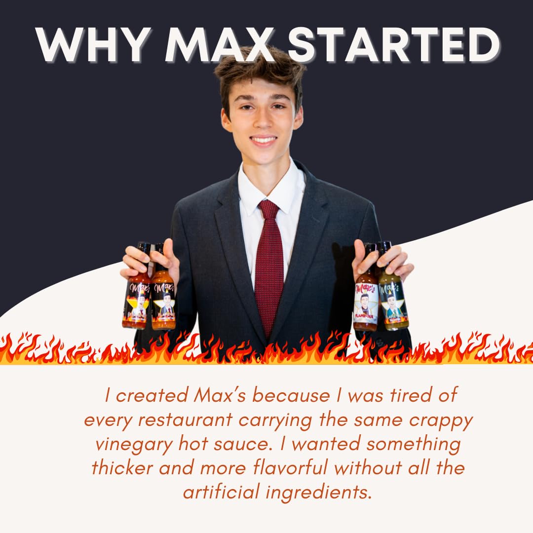Max Flame-ous Carolina Reaper Hot Sauce - Intense Heat & Fruity Flavor | 5/5 Heat Rating | Perfect for Spicy Recipes | Best, Young, Unique, Tasty