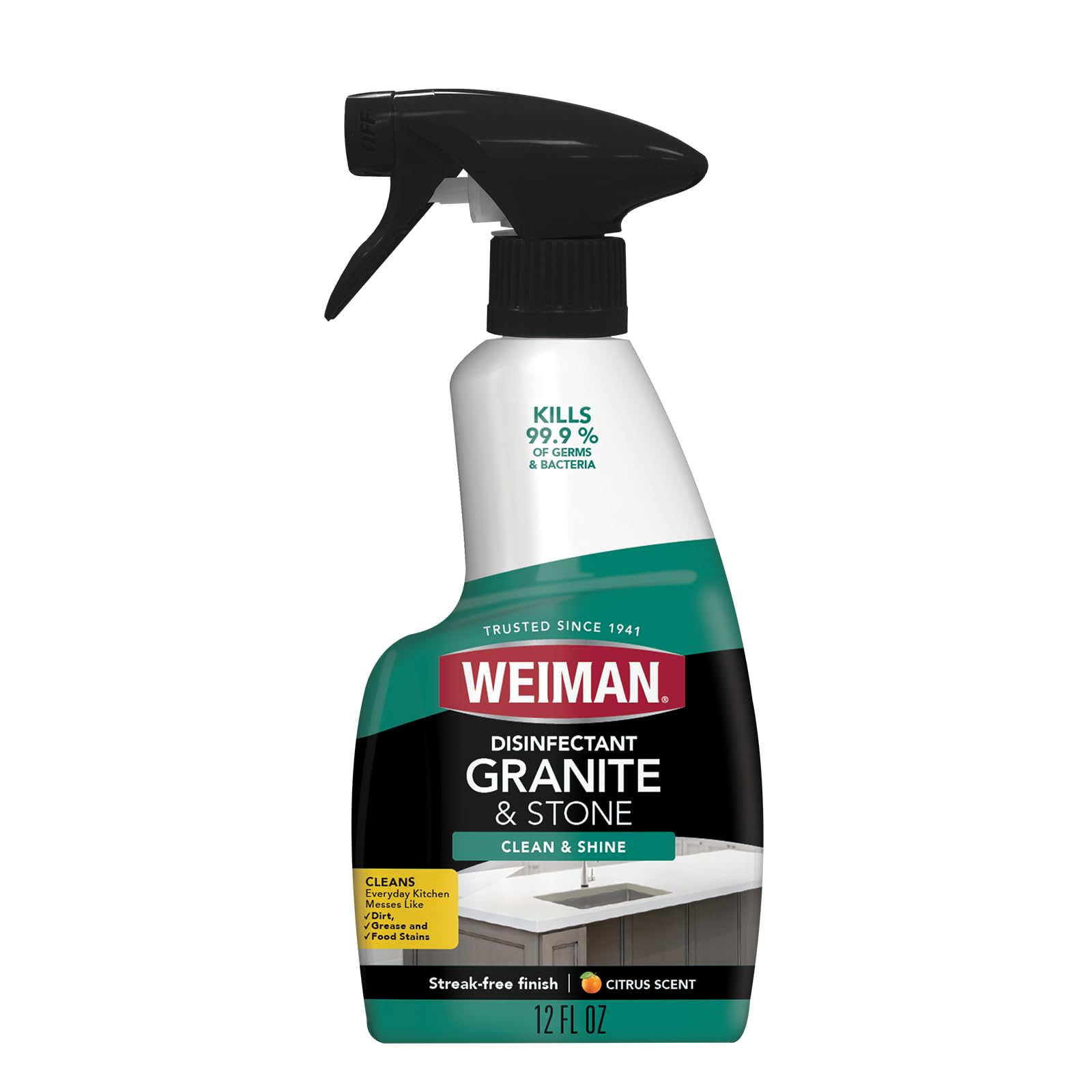 Weiman Granite Cleaner and Polish - 12 Fluid Ounce - Enhances Natural Color in Granite Quartz Marble Soap Stone and More