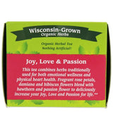 Four Elements 4E Joy, Love & Passion Tea, Blended deliciously with Lemon Balm, Passionflower, Roses, 100% Organic Herbal Caffeine-free Tea, 16