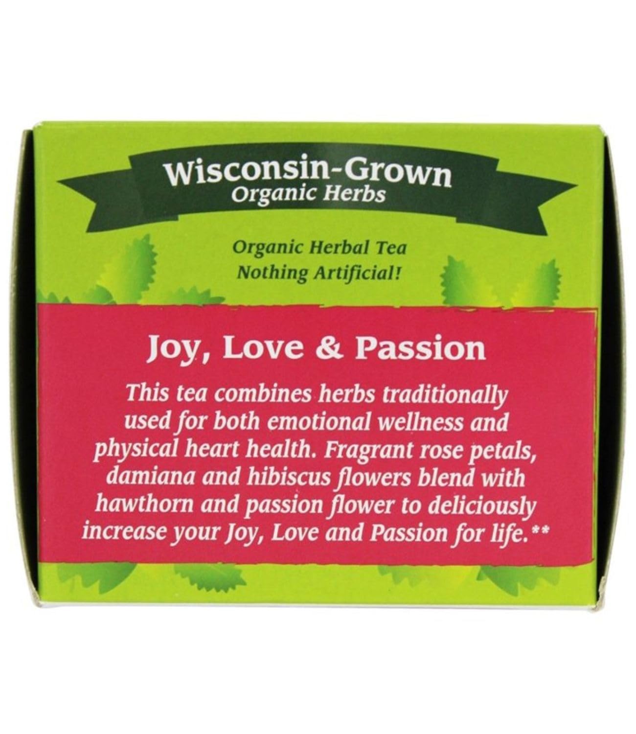 Four Elements 4E Joy, Love & Passion Tea, Blended deliciously with Lemon Balm, Passionflower, Roses, 100% Organic Herbal Caffeine-free Tea, 16