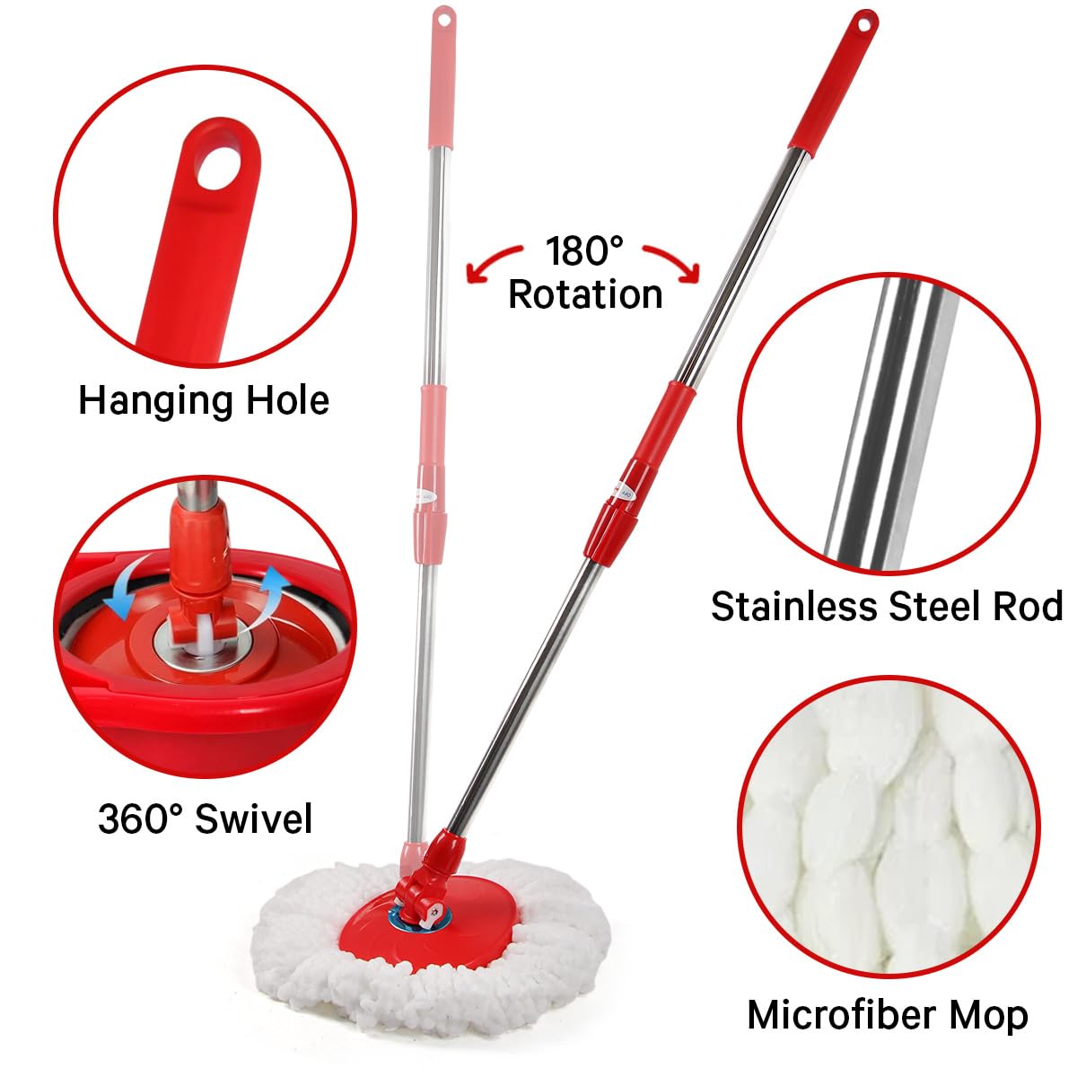 Pedal Spin Mop and 7LT Bucket Floor Cleaning System with 3 Extra Microfiber Mop Replacement Refills - Labor-Saving Foot Pressure Spin Mop