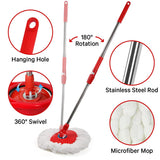 Pedal Spin Mop and 7LT Bucket Floor Cleaning System with 3 Extra Microfiber Mop Replacement Refills - Labor-Saving Foot Pressure Spin Mop