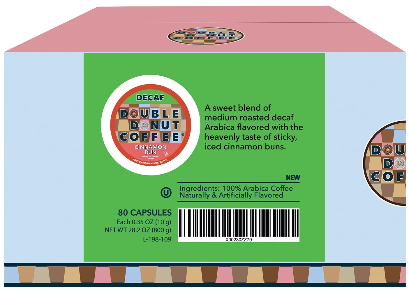 Double Donut Coffee Double Donut Flavored Decaf Coffee, Decaf Cinnamon Bun Coffee, Decaf Coffee Pods for Keurig K Cups Machines, Hot or Iced Coffee
