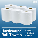 GEN Hardwound Roll Towels - White, 8-Inch x 800 ft, 6 Rolls/Carton