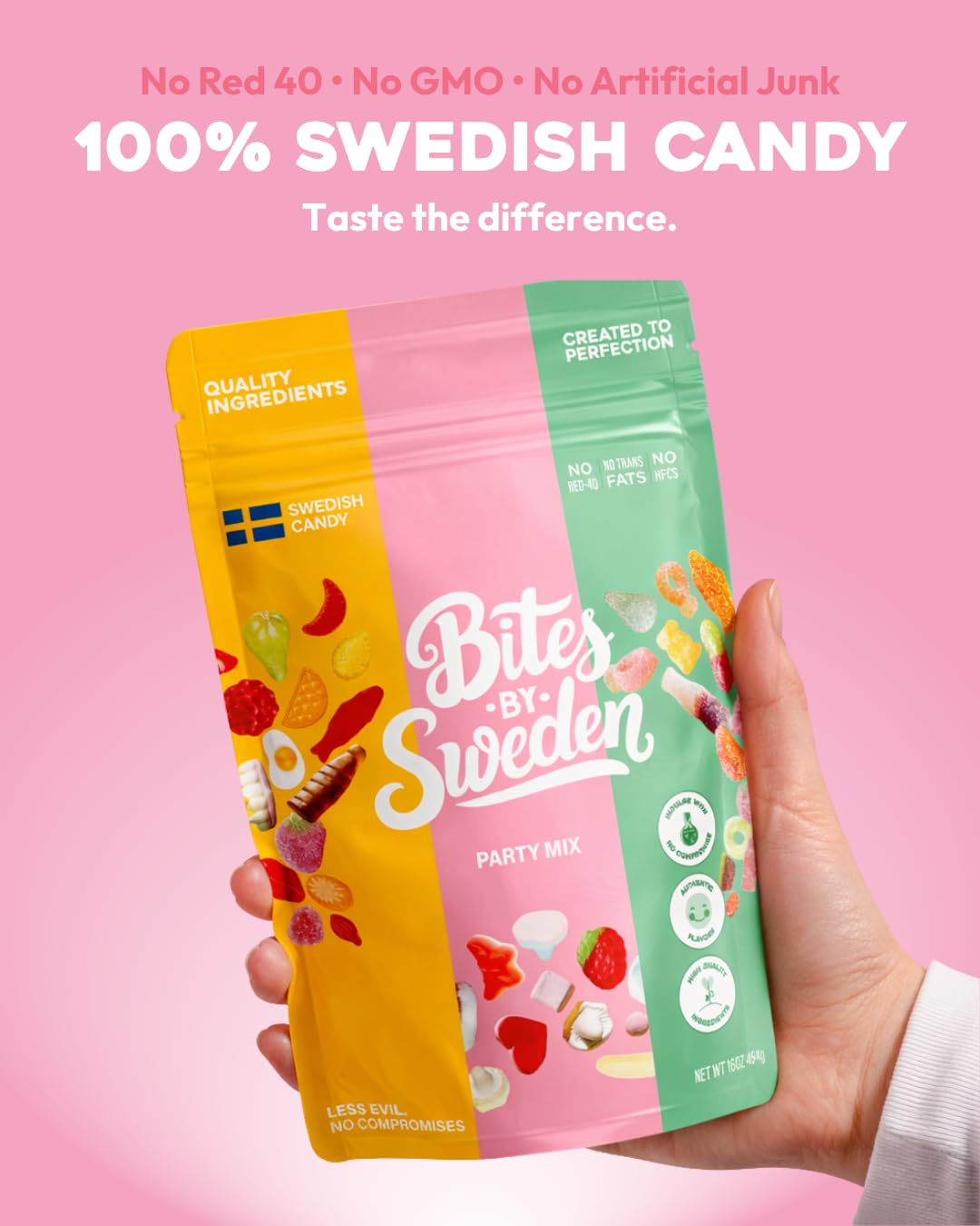 BITES BY SWEDEN Party Mix 16oz - Swedish Candy mix of Sweet, Sour and Foamy Gummy Candies Premium, Authentic and imported