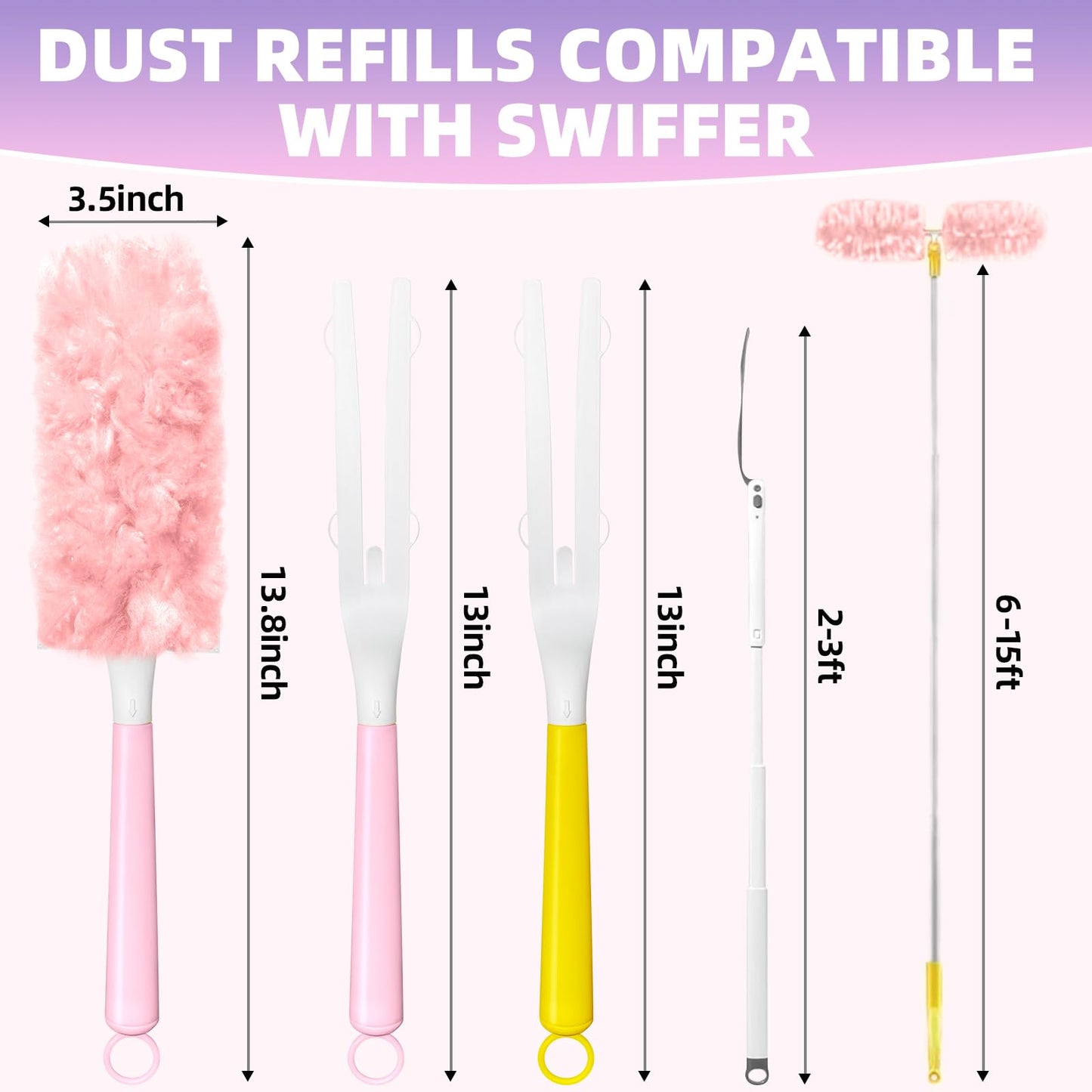 30 Count Duster Refills Compatible with Swiffer Handle, 360° Multi-Surface Duster Refills with 1 Handle, Dusters with 5X Microfibers for Cleaning