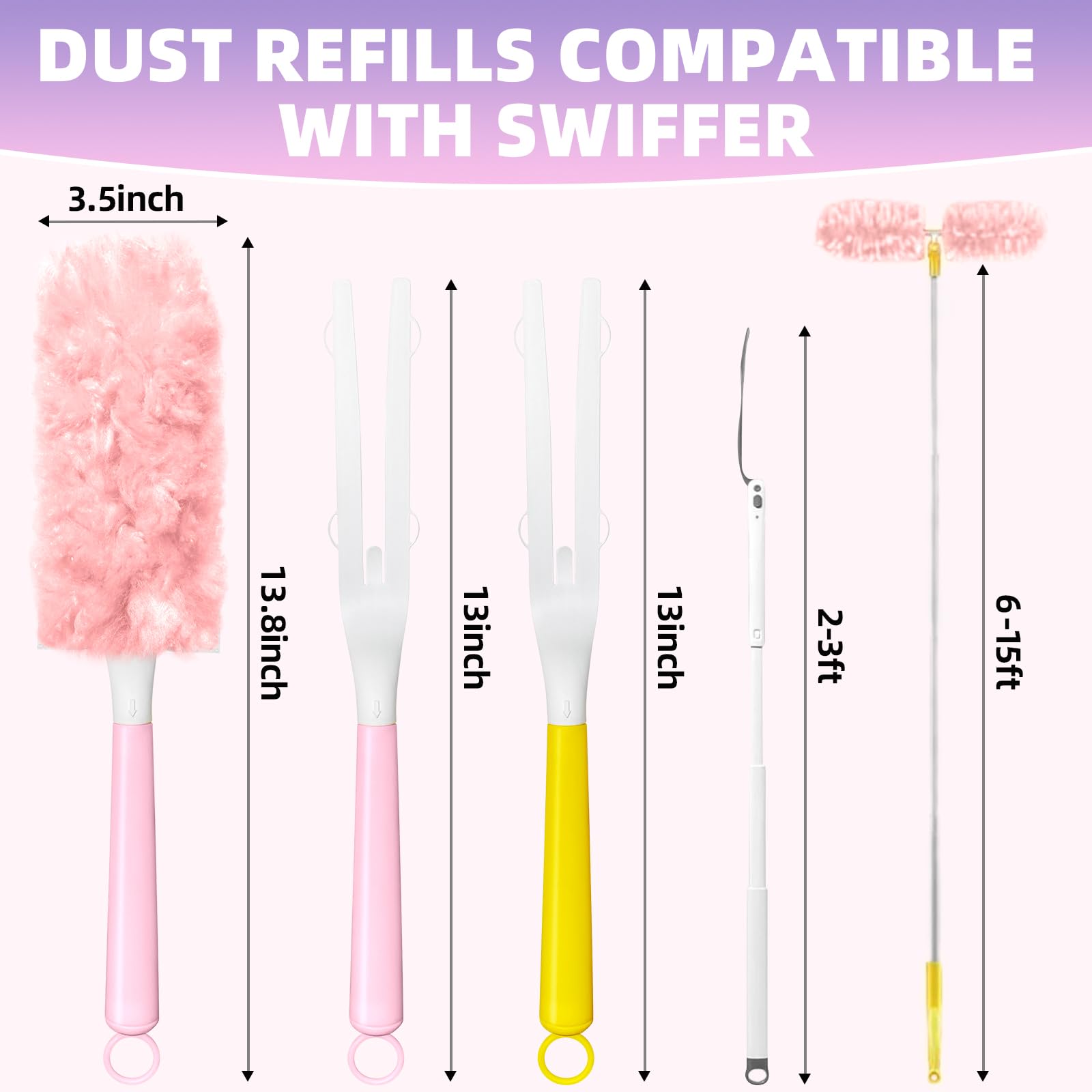 30 Count Duster Refills Compatible with Swiffer Handle, 360° Multi-Surface Duster Refills with 1 Handle, Dusters with 5X Microfibers for Cleaning