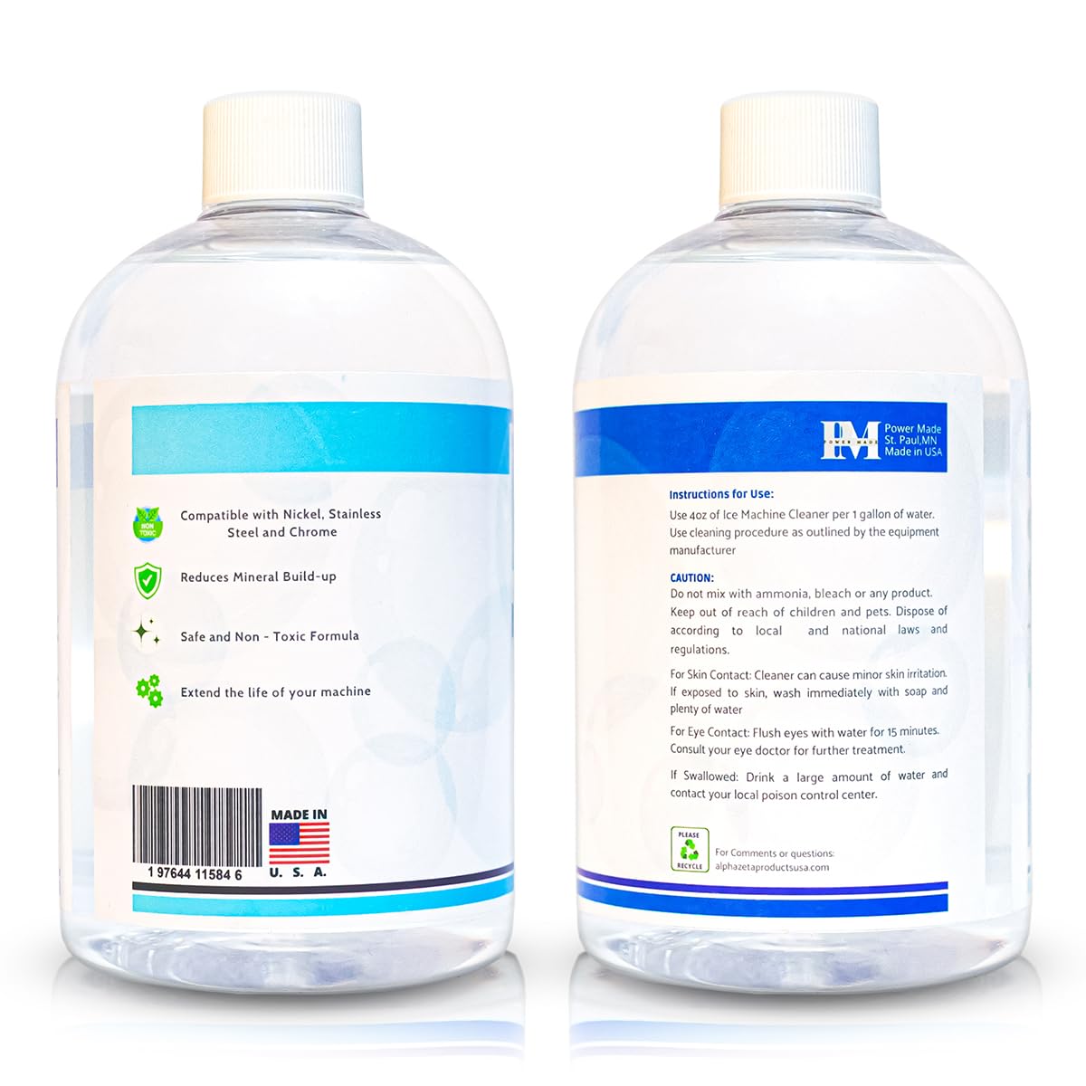 Power Made Ice Machine Cleaner & Descaler 16 fl oz 4 Uses | Nickel Safe Ice Maker Cleaner, Crystal Clear Descaling solution | Compatible