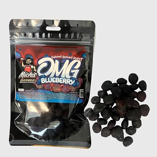 OMG Blueberry Gushers Micheladas El Gordo Premium Blueberry Gushers with Chamoy and Chili - 6oz Authentic Mexican Candy, Sweet & Spicy Flavor, Perfect