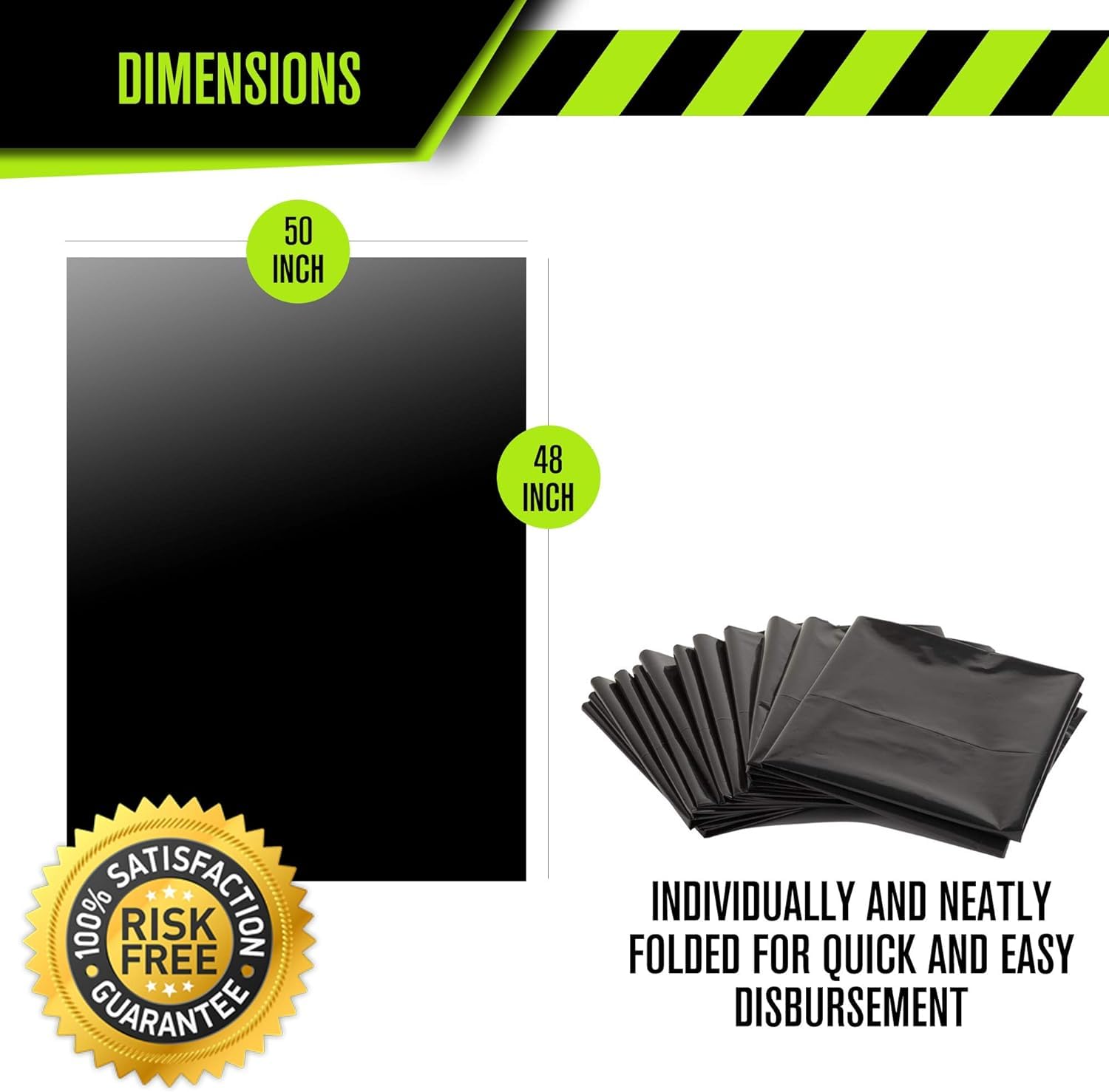Aluf Plastics 65 Gal Black Heavy Duty Garbage Bags 1.5 Mil - 50"x 48" - Pack of 50 - For Contractor, Outdoor, Construction, & Storage