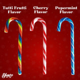 Christmas Candy Canes Tutti Frutti, Blue/White Peppermint, Red and White Cherry Mix Flavors - Bulk Candy Canes Individually Wrapped for Family Holiday