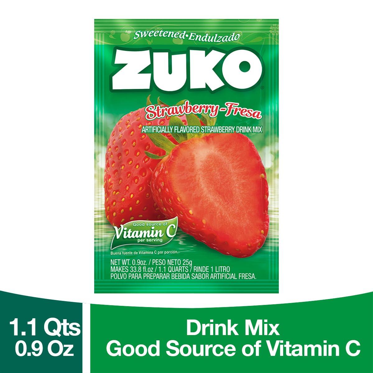 Zuko Instant Beverage Drink Mix, Flavor Strawberry, On the Go Powder, 2 Packs of 24 single Servings (0.9 oz each) 48 Total