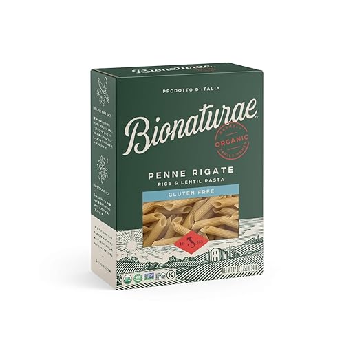 Bionaturae Penne Rigate Pasta Noodles - Gluten Free Pasta Organic, Rice & Lentil Pasta, Kosher Certified, High Protein, Non-GMO Verified, USDA