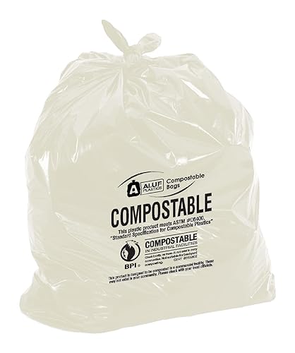 Aluf Plastics Biodegradable Compost Bags - 33 Gallon (50ct) ATSM #D6400 Approved - 100% Biodegradable for Industrial and Commerical Composting