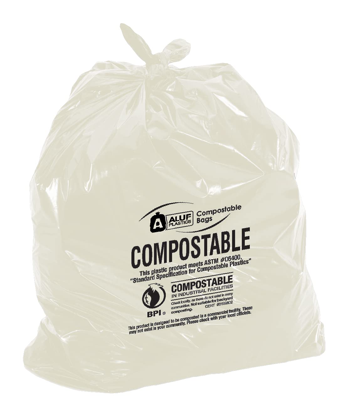 Aluf Plastics Biodegradable Compost Bags - 33 Gallon (50ct) ATSM #D6400 Approved - 100% Biodegradable for Industrial and Commerical Composting