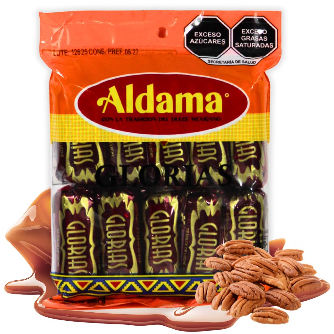 ALDAMA Glorias Mexican Milk Candy, 10.4 oz - Authentic Cajeta Caramel Sweets with Pecan, Traditional Goat’s Milk Dulce de Leche from Mexico