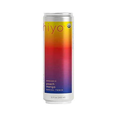 Hiyo Organic Social Tonic - Peach Mango, 12 FZ - N.A. Functional Seltzer, Sparkling Water Crafted with Organic Adaptogens, Nootropics & Botanicals