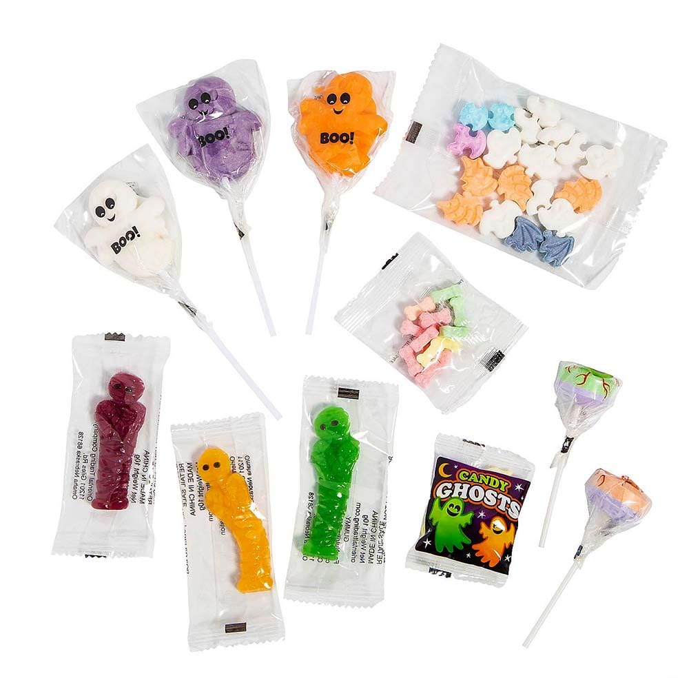 Bulk Halloween Candy Assortment (170 packs) gummy mummies, candy rings, boo suckers, bones candy and more