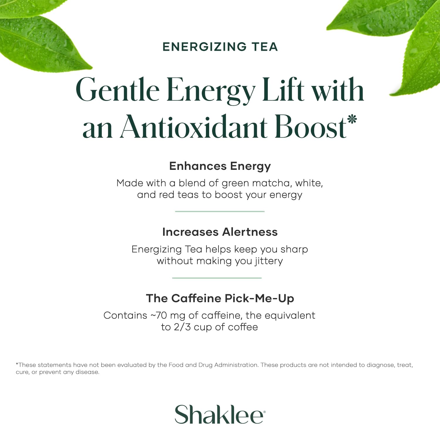 Shaklee Energizing Tea Green Matcha Flavor - Antioxidant-Rich Blend of Green Matcha, White, and Red Teas for Gentle Energy Lift - Energy Boost