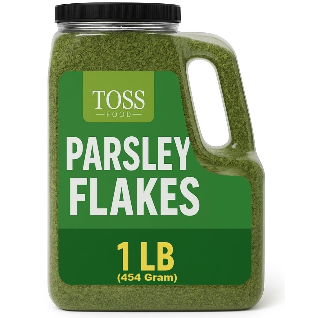 Toss European Dried Parsley Flakes Bulk 16 OZ -Medium Cut Parsley Seasoning - Great Addition to Cooking,Soups, Salads and Baking - Great Source