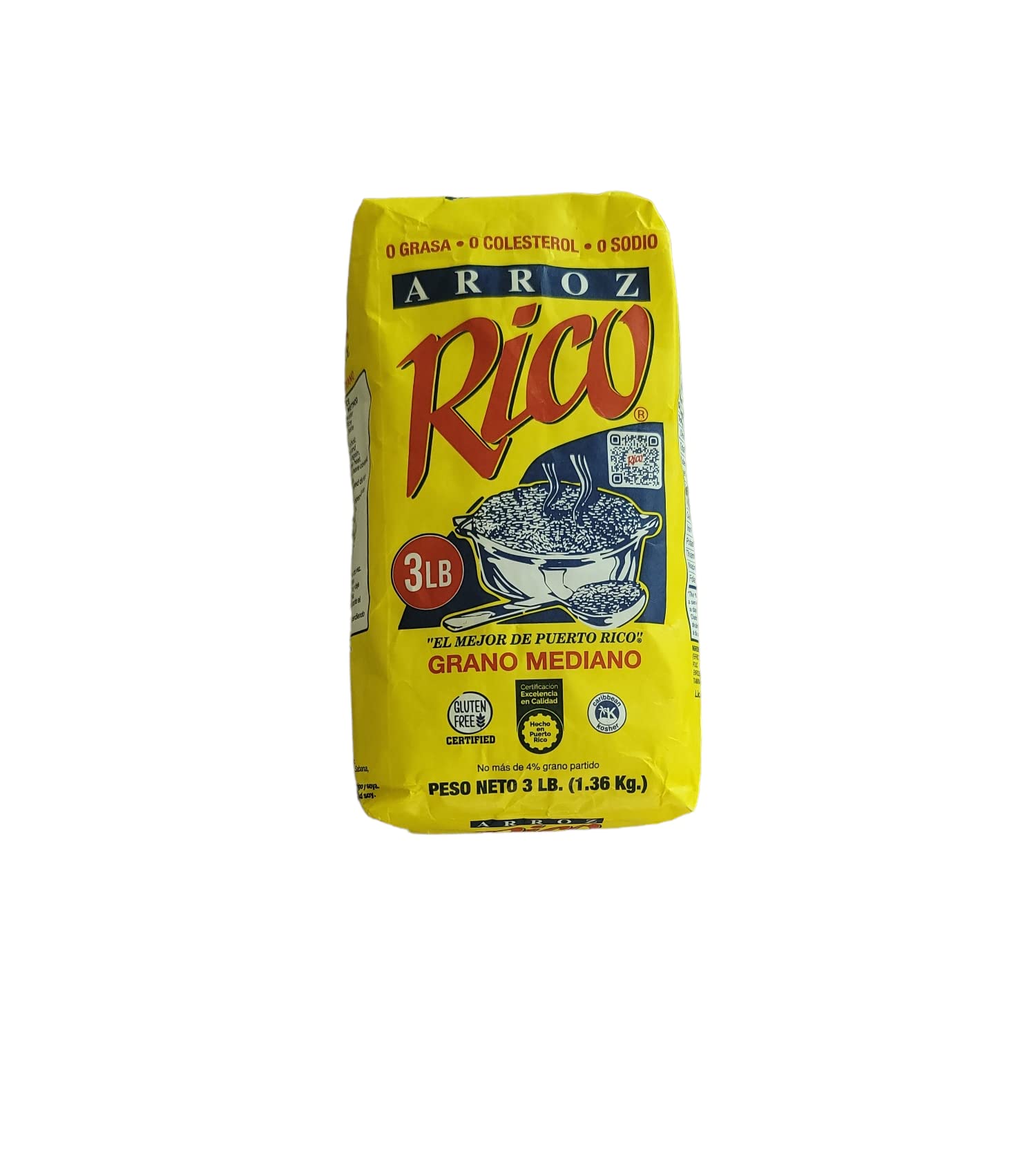 Arroz Rico, Puerto Rico's Best - #1 Medium Grain White Rice - 3 Pounds Bag