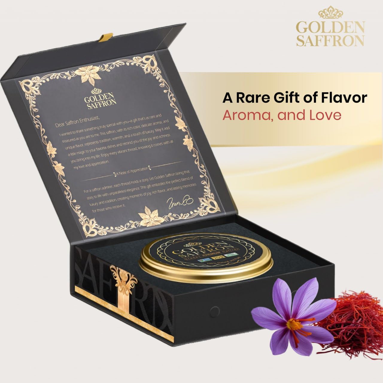 Golden Saffron Luxtury Gift Box, Premium All Red Saffron Threads, Grade A+ Super Negin, Perfect For Any Occasions Non-GMO Verified for Tea, Paella