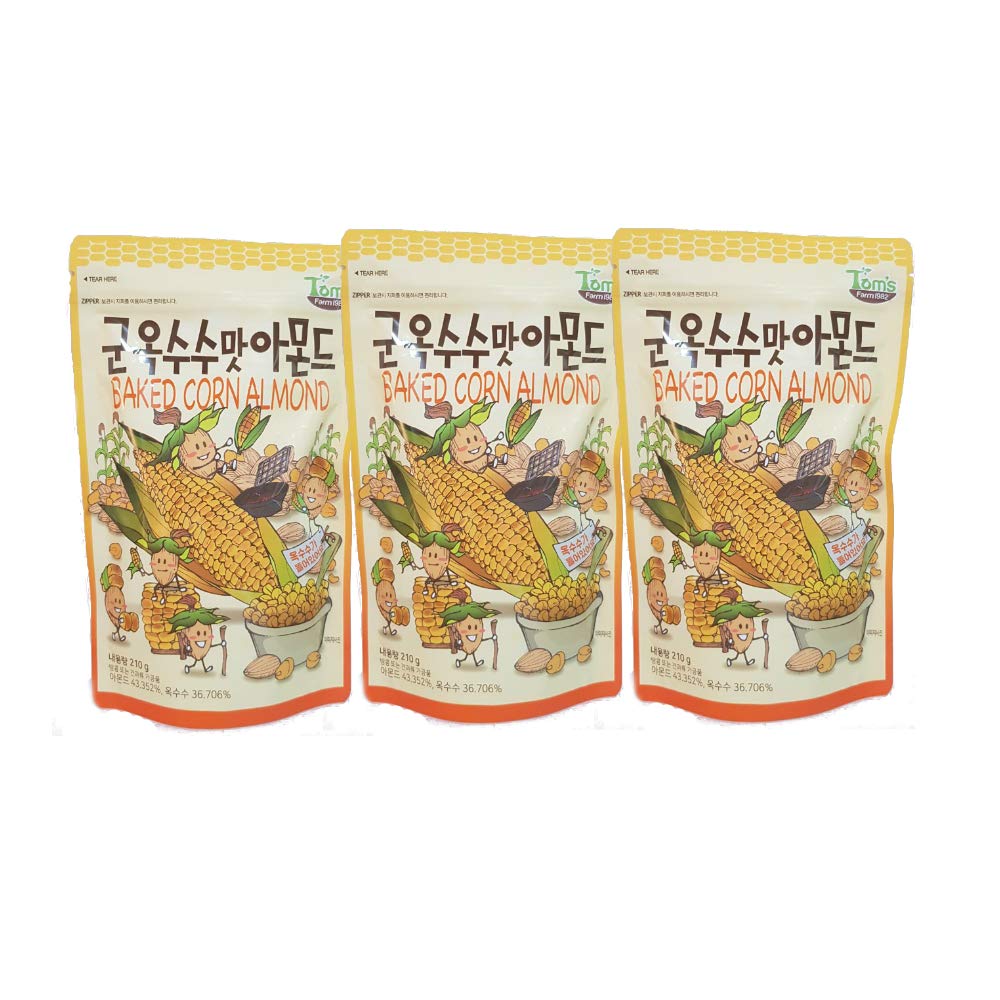 [NEW] Gilim Tom's Farm Korean Seasoned Almonds Roasted Corn Flavor (210g) x 3 Packs