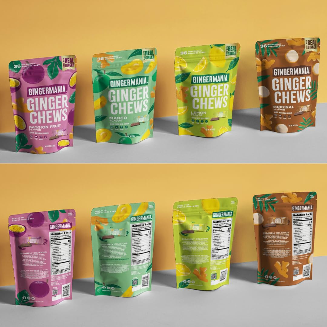 Gingermania Ginger Chews | Original Flavor | Made with Real Ginger | Sweet & Spicy Candy | Individually Wrapped | 5oz Bag (Pack of 6)