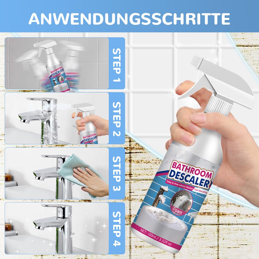 Fliwos Multipurpose Stubborn Stains Cleaner, 2026 Upgraded Bathroom Descaler Foam Cleaner, Powerful Stain Remover Spray for Shower, Taps, Bathtub