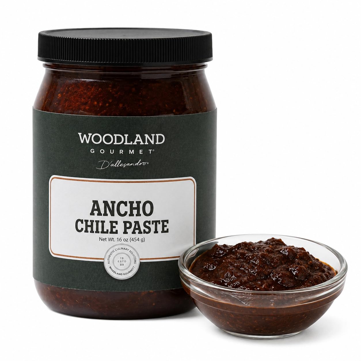 Ancho Chile Paste, 1 lb jar - Mexican Ancho Pepper Paste for Mole Sauce, Enchilada Sauce & Red Sauces, Mild Heat (1,000-2,000 SHU), by Woodland