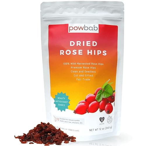 powbab Dried Rose Hips - 100% Organic Wild Rosehip Cut & Sifted. Premium Rosa Rubiginosa. Bulk Seedless Whole Dried Organic for Rose Hip Tea. No Added