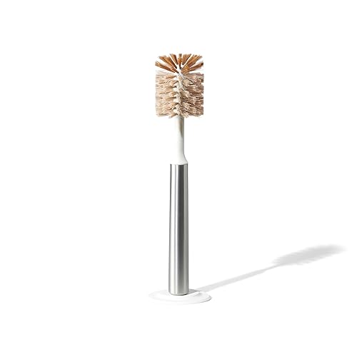 Curio Home Goods Ionic Bottle Brush, Magnetized to Stand Upright, Stainless Steel with Replaceable Head, Silver