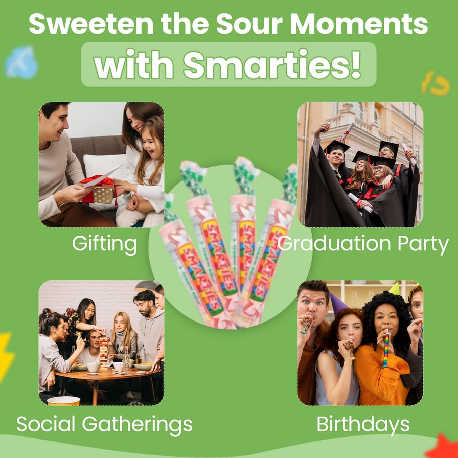 Smarties X-treme Sour Candies - Gluten Free, Peanut Free, Dairy Free Extra Sour Candy - Perfect for Parties, Candy Mixes, & Halloween - Made by US