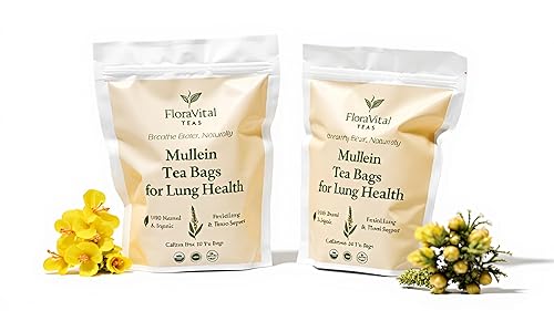 FloraVital Organic Mullein Tea | 100% Pure Mullein Leaf | Lung & Respiratory Support | Caffeine Free | No Fillers | Herbal Tea