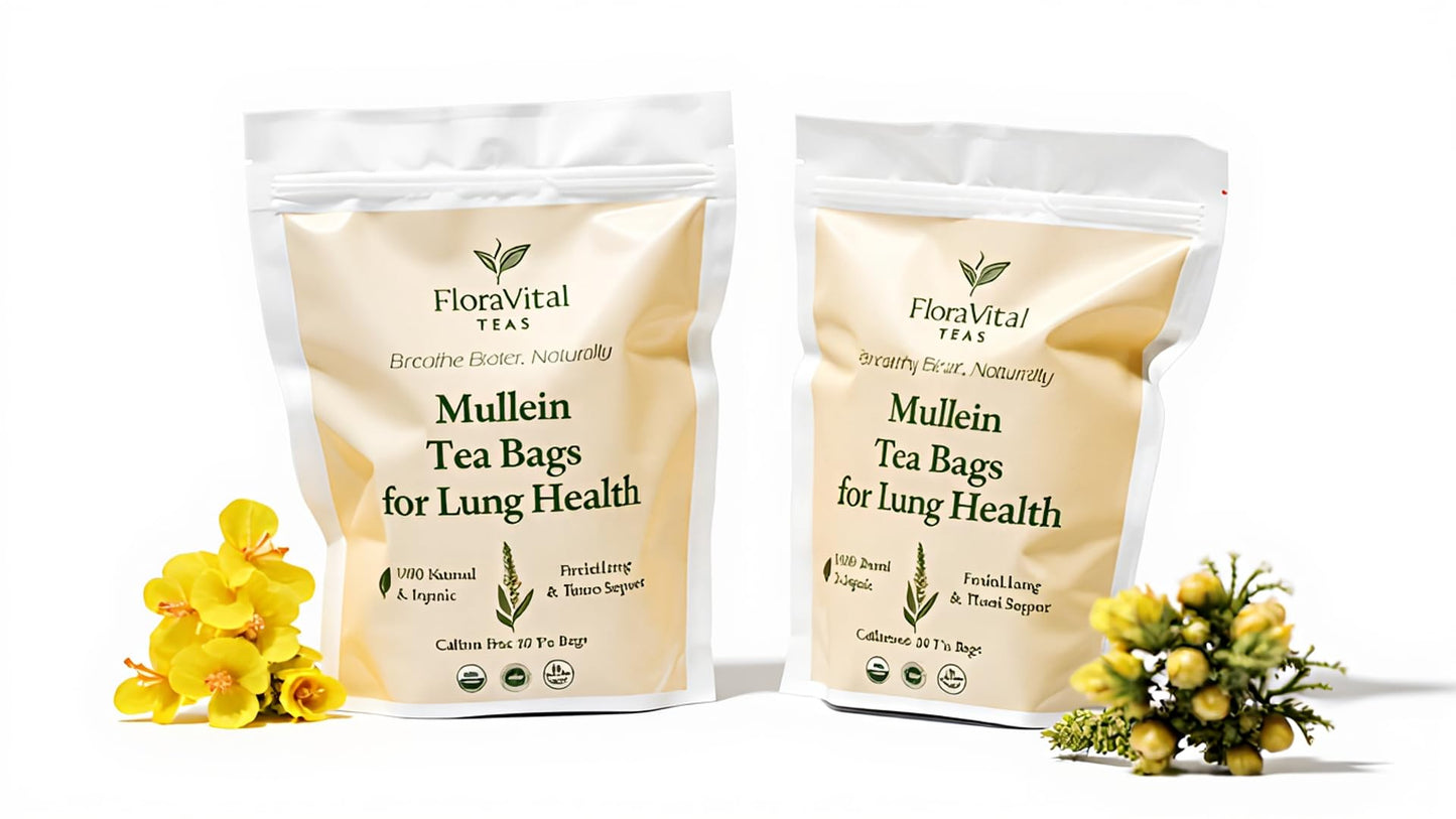 FloraVital Organic Mullein Tea | 100% Pure Mullein Leaf | Lung & Respiratory Support | Caffeine Free | No Fillers | Herbal Tea