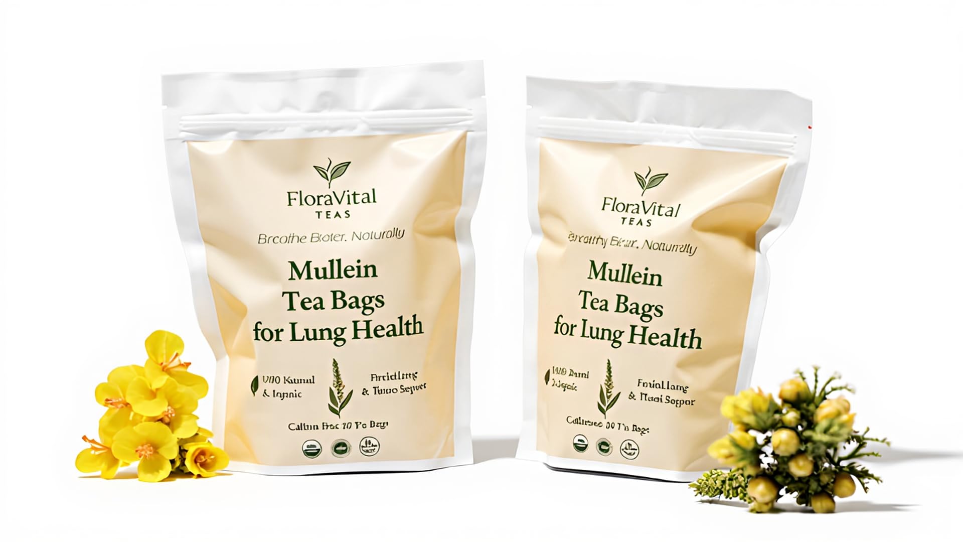 FloraVital Organic Mullein Tea | 100% Pure Mullein Leaf | Lung & Respiratory Support | Caffeine Free | No Fillers | Herbal Tea