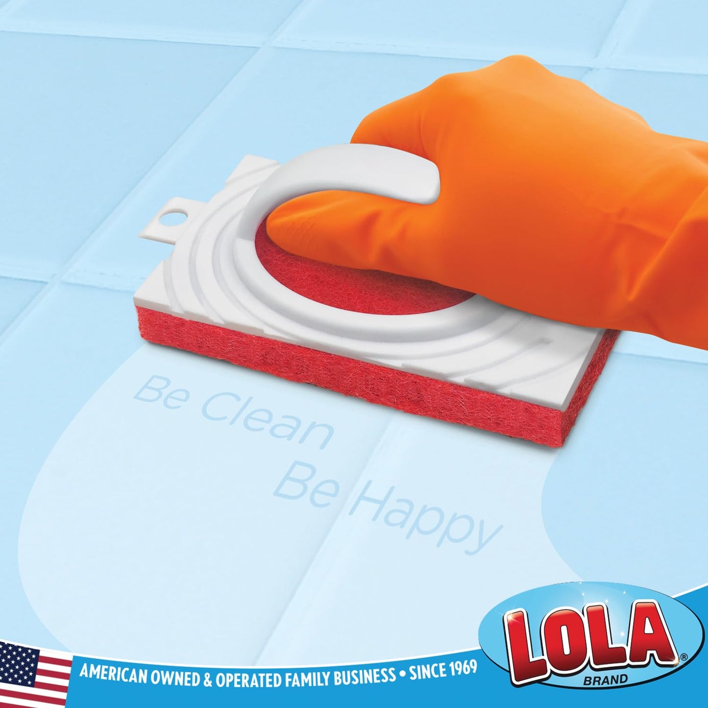 LOLA All Purpose Scrubber, Medium Duty Fiber Pad, Bath and Tile Scrubber, Grip Handle, Multi-Surface Cleaner, 1 Pack
