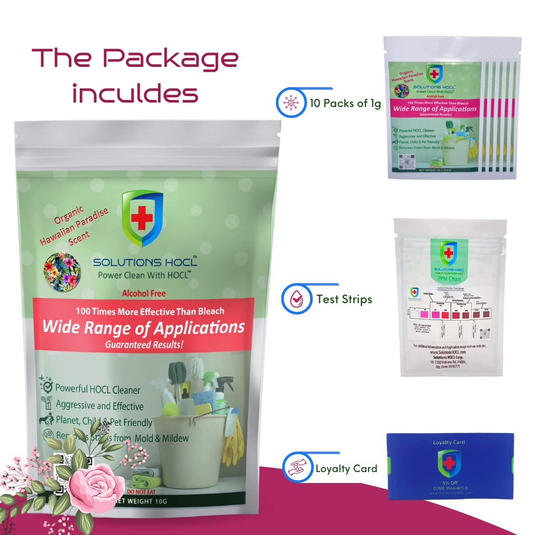 Solution HOCL Powder 10 one gram Individually Packaged Single use packets - (10 grams of total active ingredients) One Gram Packet Makes 1 Gallon (128