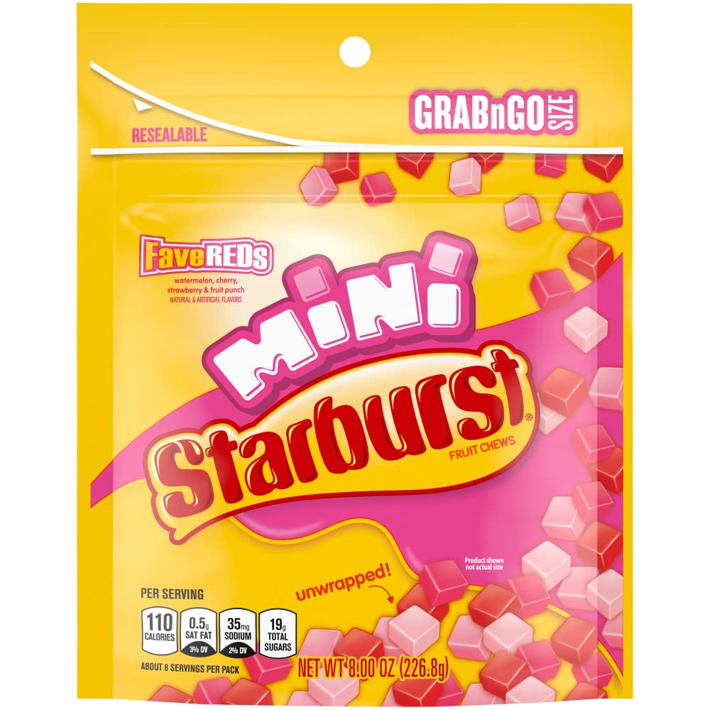 Starburst, Minis FaveRed Mothers Day Candy, Grab N Go Gift for Mom, Resealable Candy, 8 Ounce