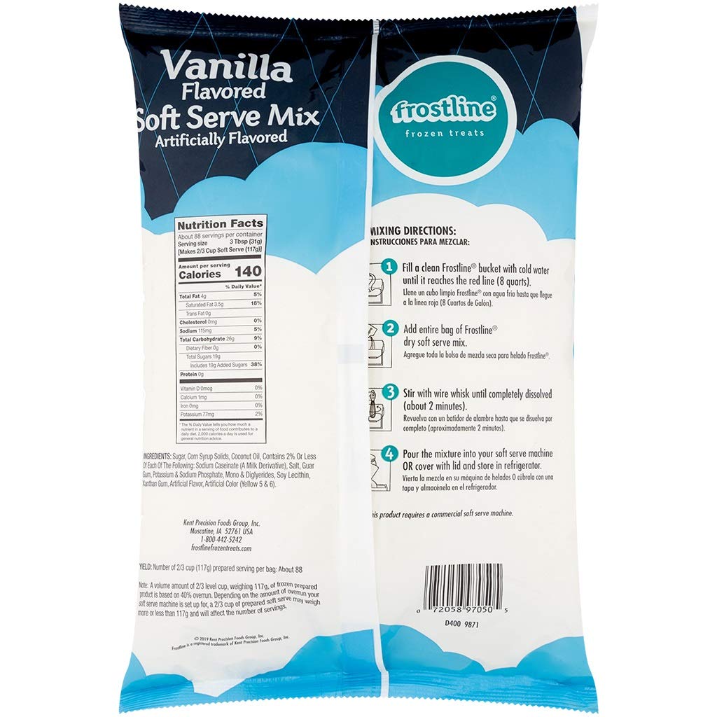 Frostline Vanilla Soft Serve Ice Cream Mix, Lactose & Gluten Free - Just Add Water, Dairy, or Dairy Free Alternative, Use with Blender, Countertop Ice