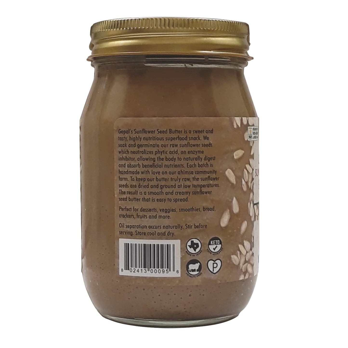 Gopal’s Sprouted Organic Raw Sunflower Seed Butter, 100% Gluten-Free (Unsalted) 16 Ounces | Keto, and Paleo-Friendly