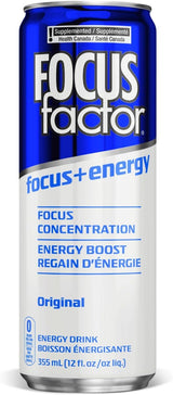 Focus Factor Energy Drink - 12 x 355ml Cans (Original Flavour) - with Focus + Energy - Lightly Carbonated, Sugar Free, Low Calorie with Vitamins B6