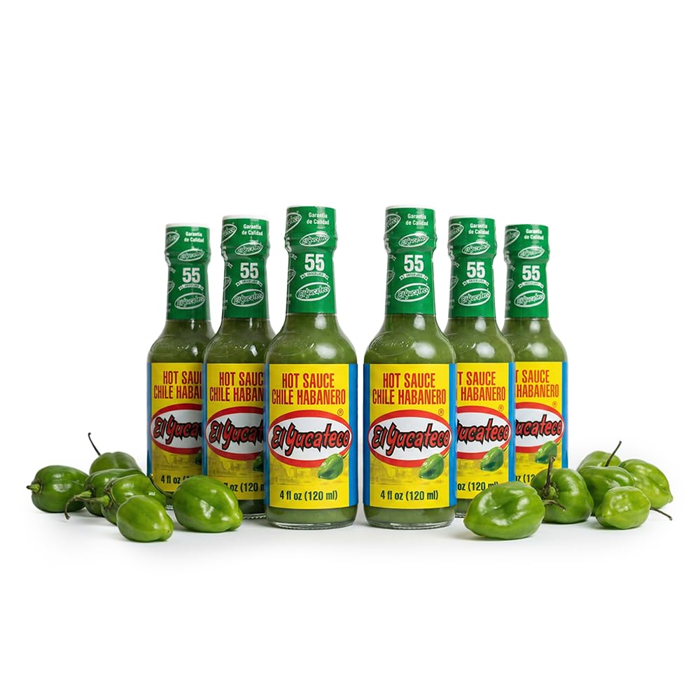 El Yucateco Green Habanero Hot Sauce, Salsa Picante de Chile Habanero, Gluten Free, Sugar Free, 4 oz, 6 Pack