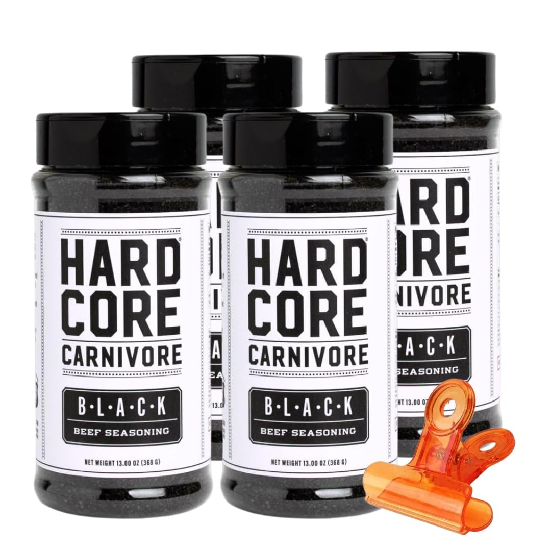 Hardcore Carnivore Black Bar-B-Q Rub Seasoning - 13 oz Bottles (Pack of 4) - For Burger and Steak - Bbq Rub Seasoning with Bag Clip
