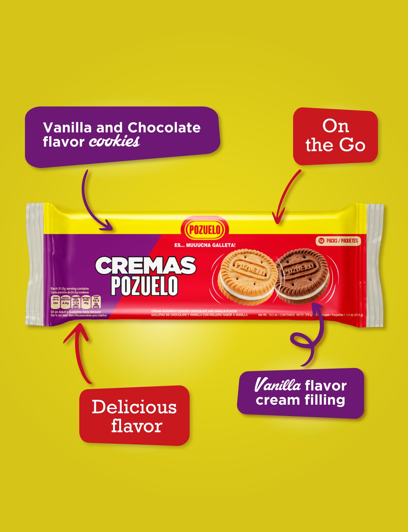 Cremas Pozuelo Mixed Chocolate and Vanilla Sandwich Cookies, 13.3 oz (Pack of 3)