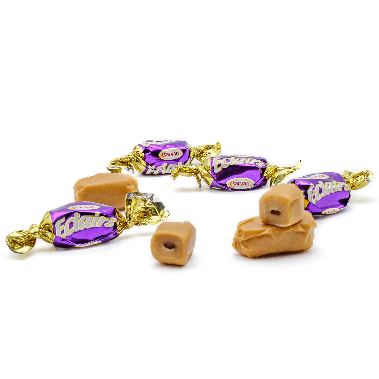Turkish Soft Caramel with Chocolate Cream Filling - 1 lb Eclairs Candy, Individually Wrapped, Bulk Bag