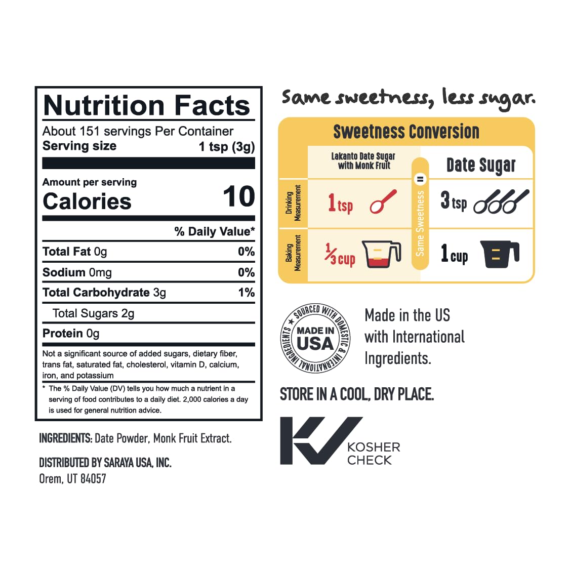 Lakanto Date Sugar with Monk Fruit Sweetener - Reduced Sugar for Coffee, Tea, Desserts, Cooking, Baking, Drinks, Sauces, Oatmeal, Smoothies, Syrup, Protein Shakes, Marinade (1 lb)