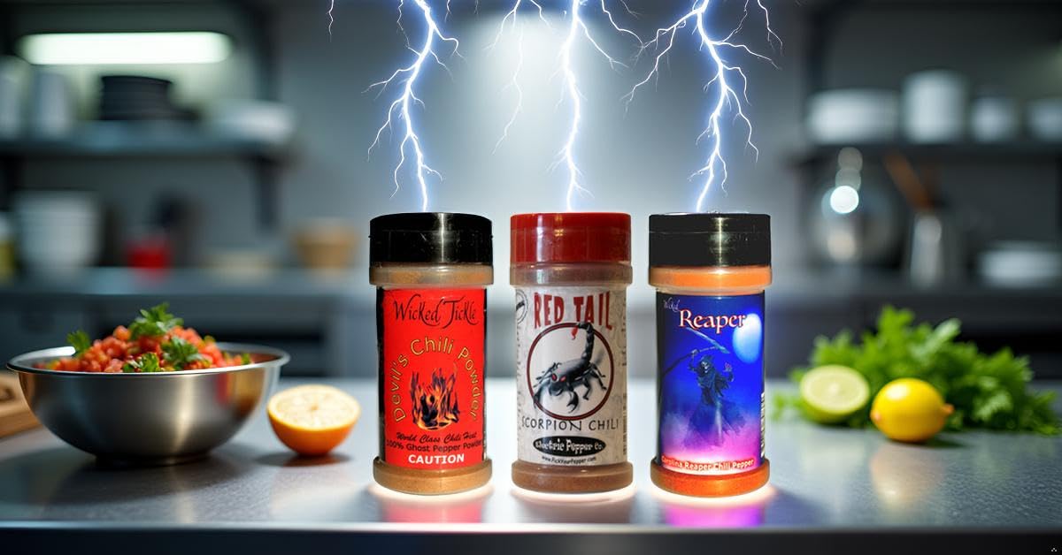 Wicked Tickle & Wicked Reaper World's Hottest Spice Gift Set - Carolina Reaper, Ghost Pepper, and Scorpion Chili Products Plus Free Sauce