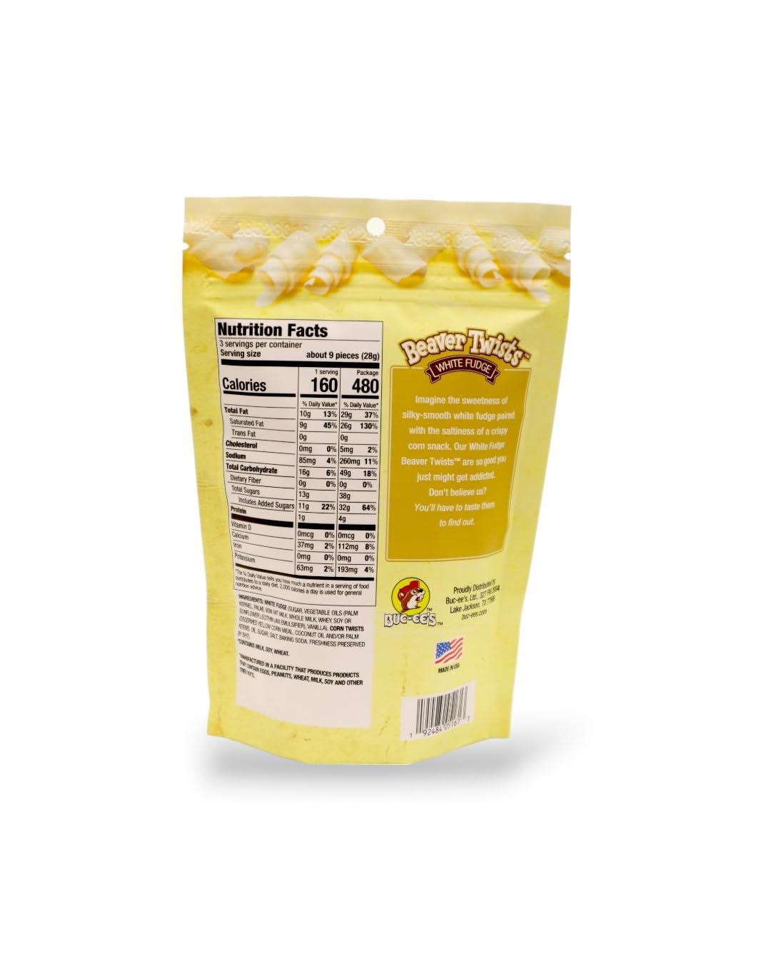 Buc-ee's Beaver Twists, White Fudge | White Fudge Beaver Twists | 3 Oz | Buc-ee's Snacks | Buc-ee's Beaver Nuggets, Full Size
