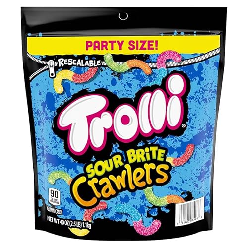 Trolli Sour Brite Crawlers, 40 oz, Sweet and Sour Gummy Worms Candy, Assorted Fruit Flavors Cherry-Lemon, Strawberry-Grape, Orange-Lime